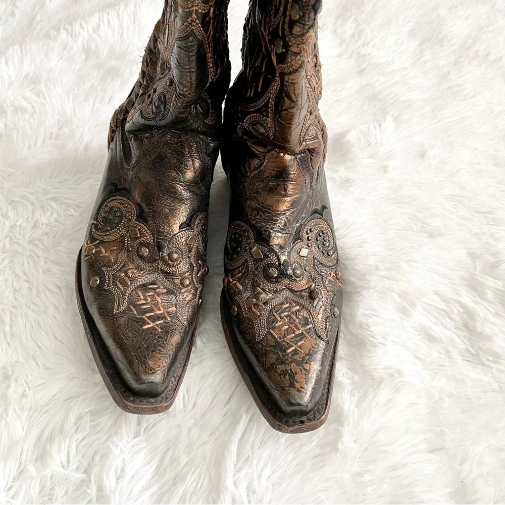 CORRAL Leather Laced Studded Embroidered Snip Toe Cowgirl Boots R1217 western - Picture 5 of 11